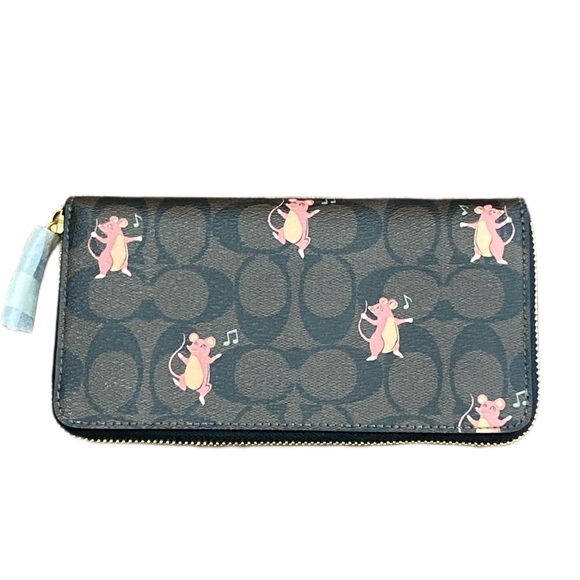 COACH ACCORDION ZIP WALLET IN SIGNATURE CANVAS PARTY MOUSE PRINT - Picture 7 of 8